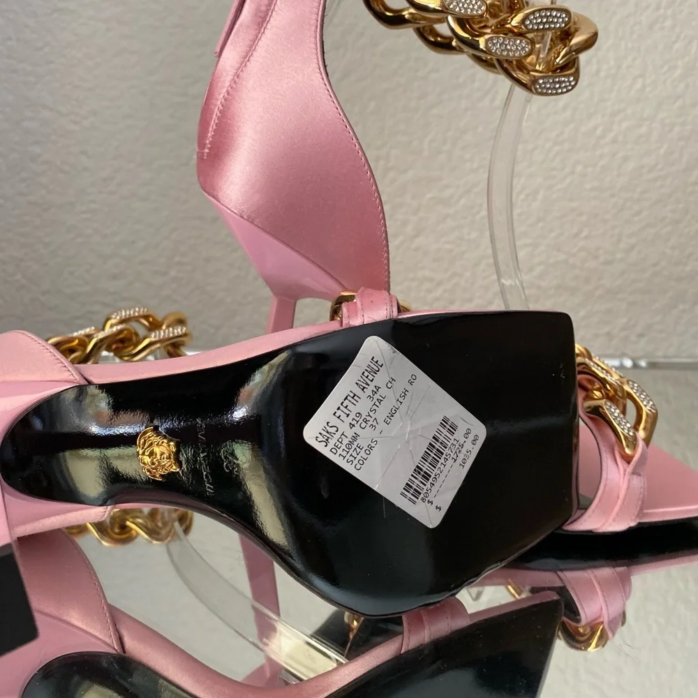New Versace Crystal Chain High-Heel Sandals Pink 37 $1,725 - Picture 14 of 16